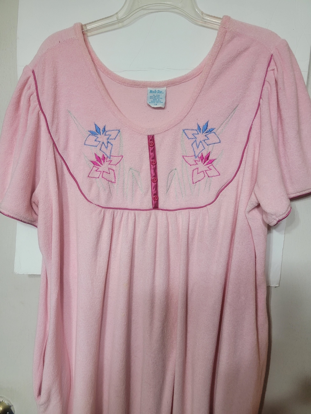 Vintage-Inspired Pink Embroidered Nightgown with Button Front